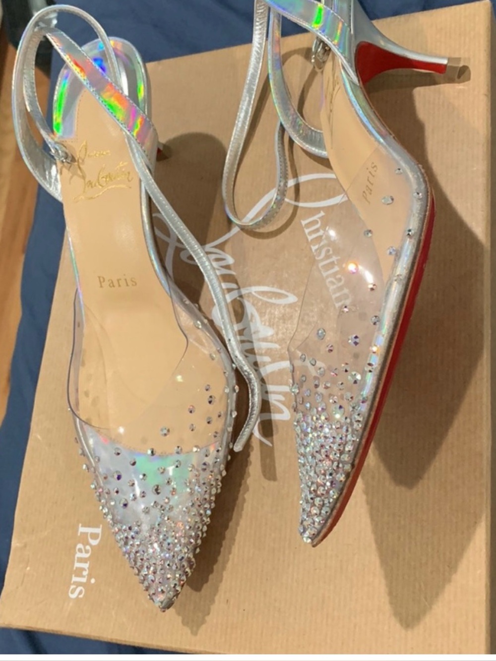 Authentic Christian Louboutin spikaqueen laser silver heels - Picture 3 of 7